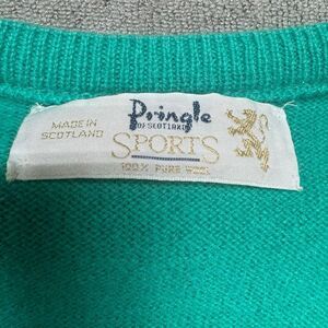 Vtg Pringle‎ Scotland Sweater L Turquoise Green Pure Wool V Neck Grandpa Golf